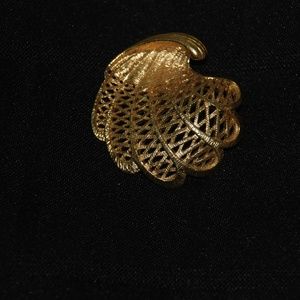 Monet  Brushed Gold Tone Filigree Shell Pin
